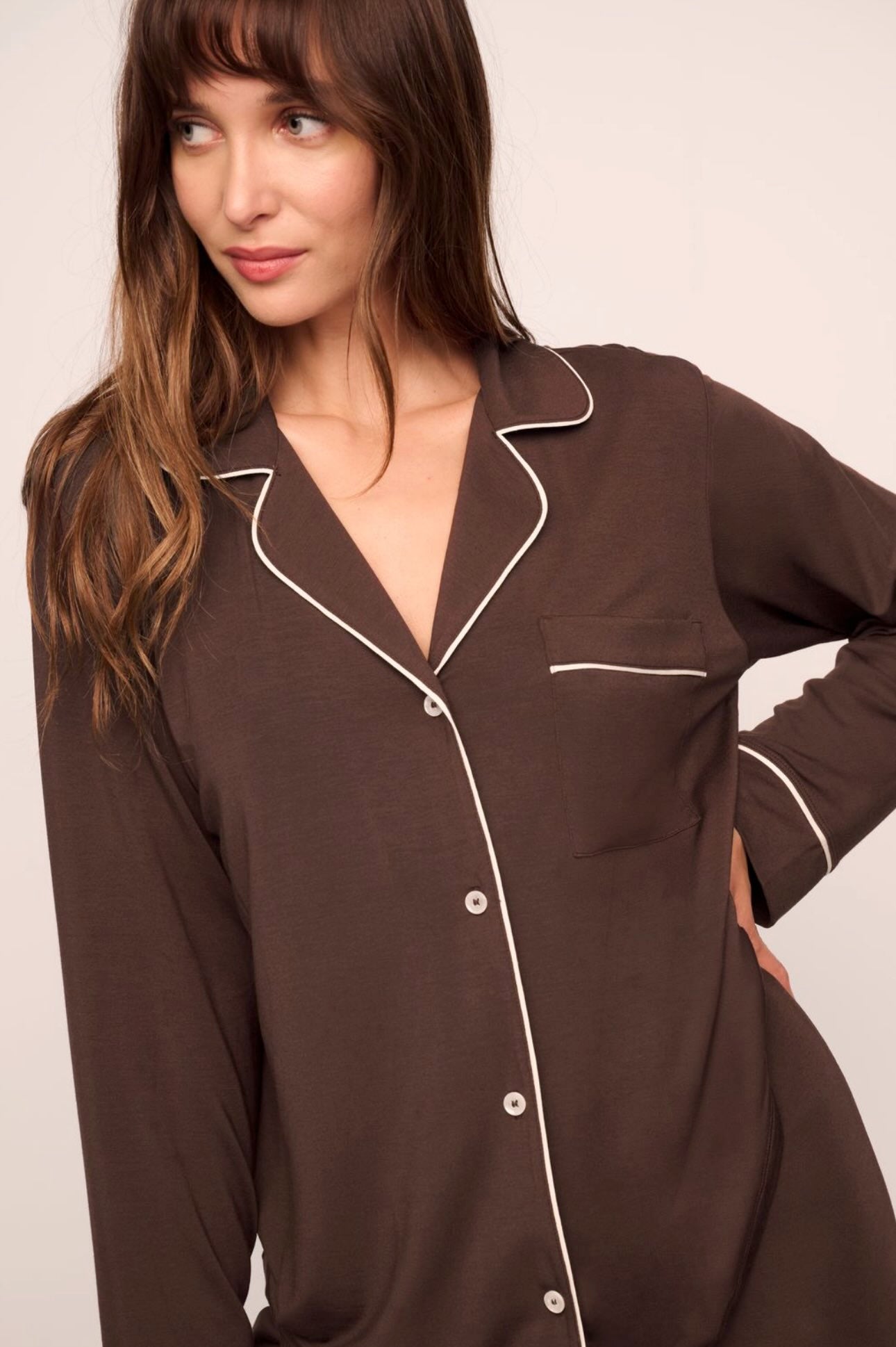 Gisele long pajama set - chocolate/ivory