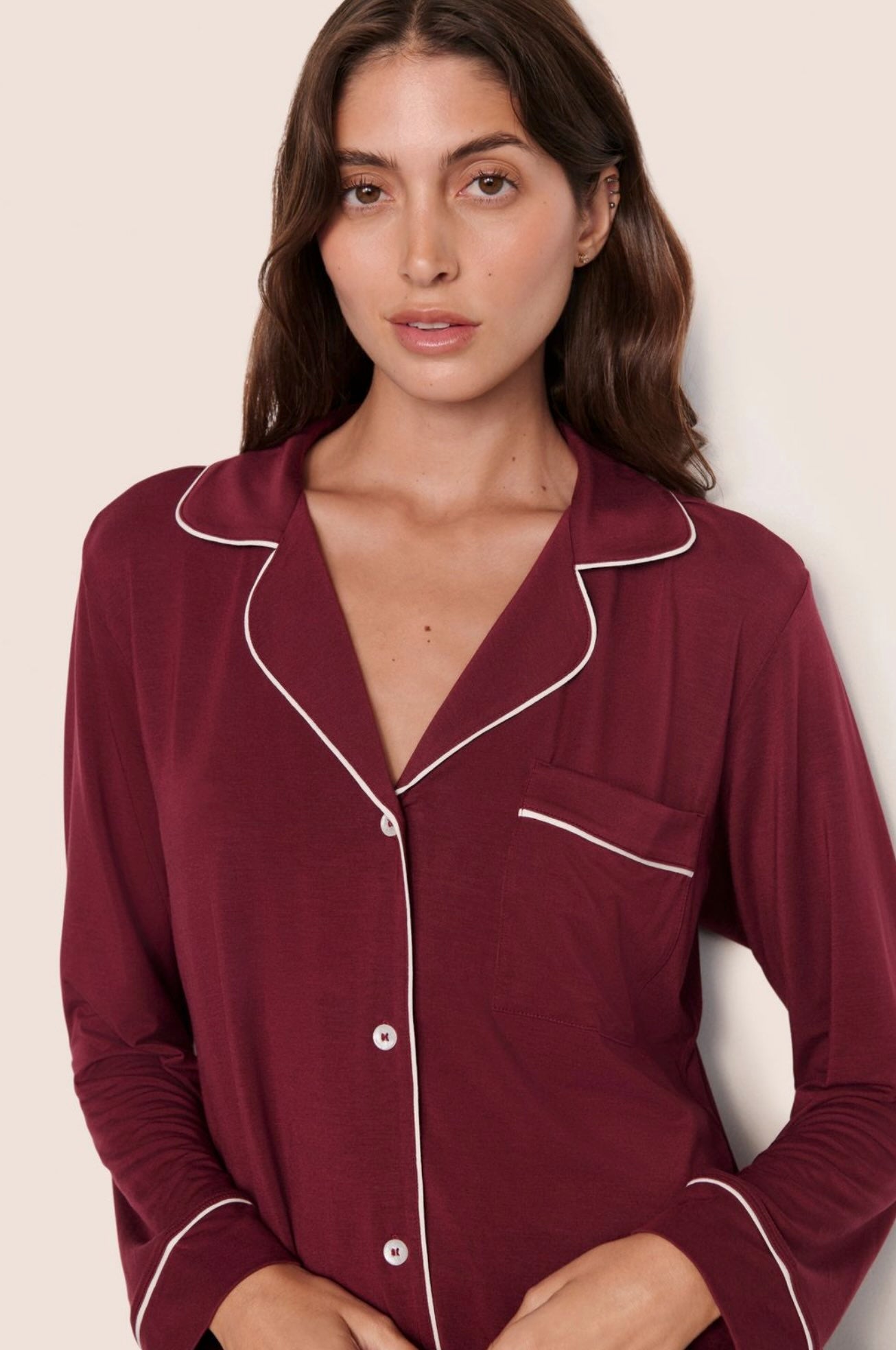 Gisele long pajama set - bordeaux/ivory