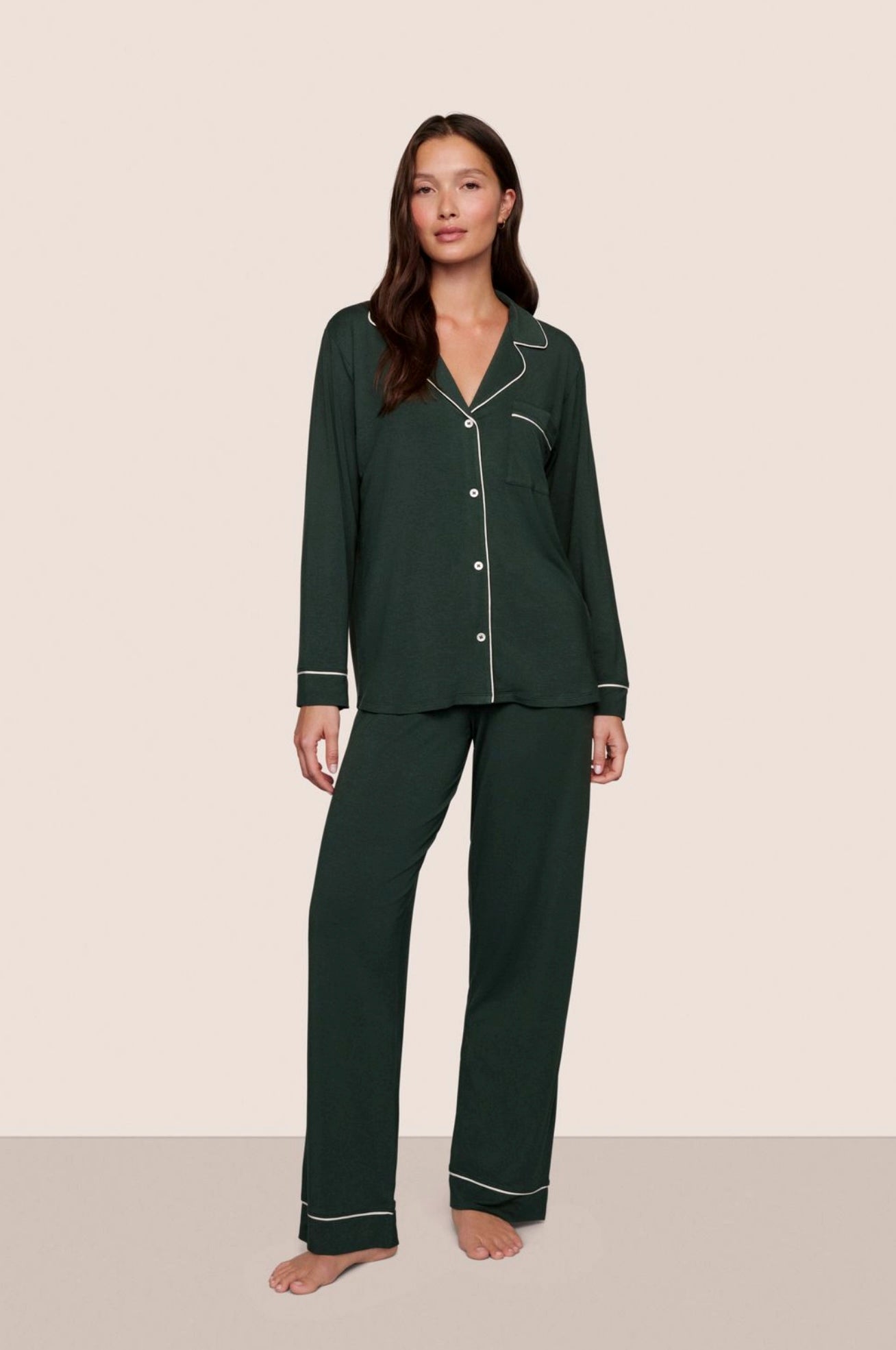 Gisele long pajama set - pine/ivory