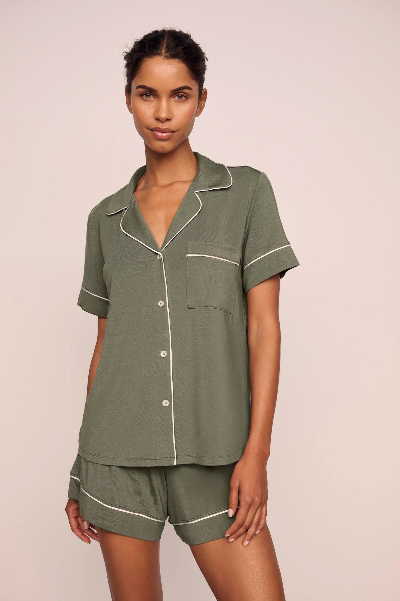 Gisele relaxed short PJ set - smoky olive/ivory