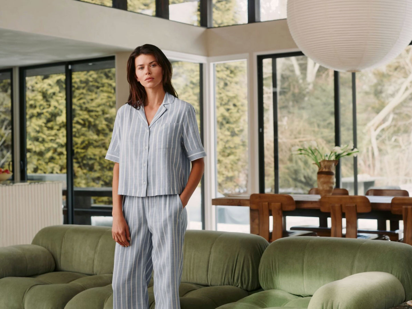 Nautico short sleeve pajama set - slate stripe