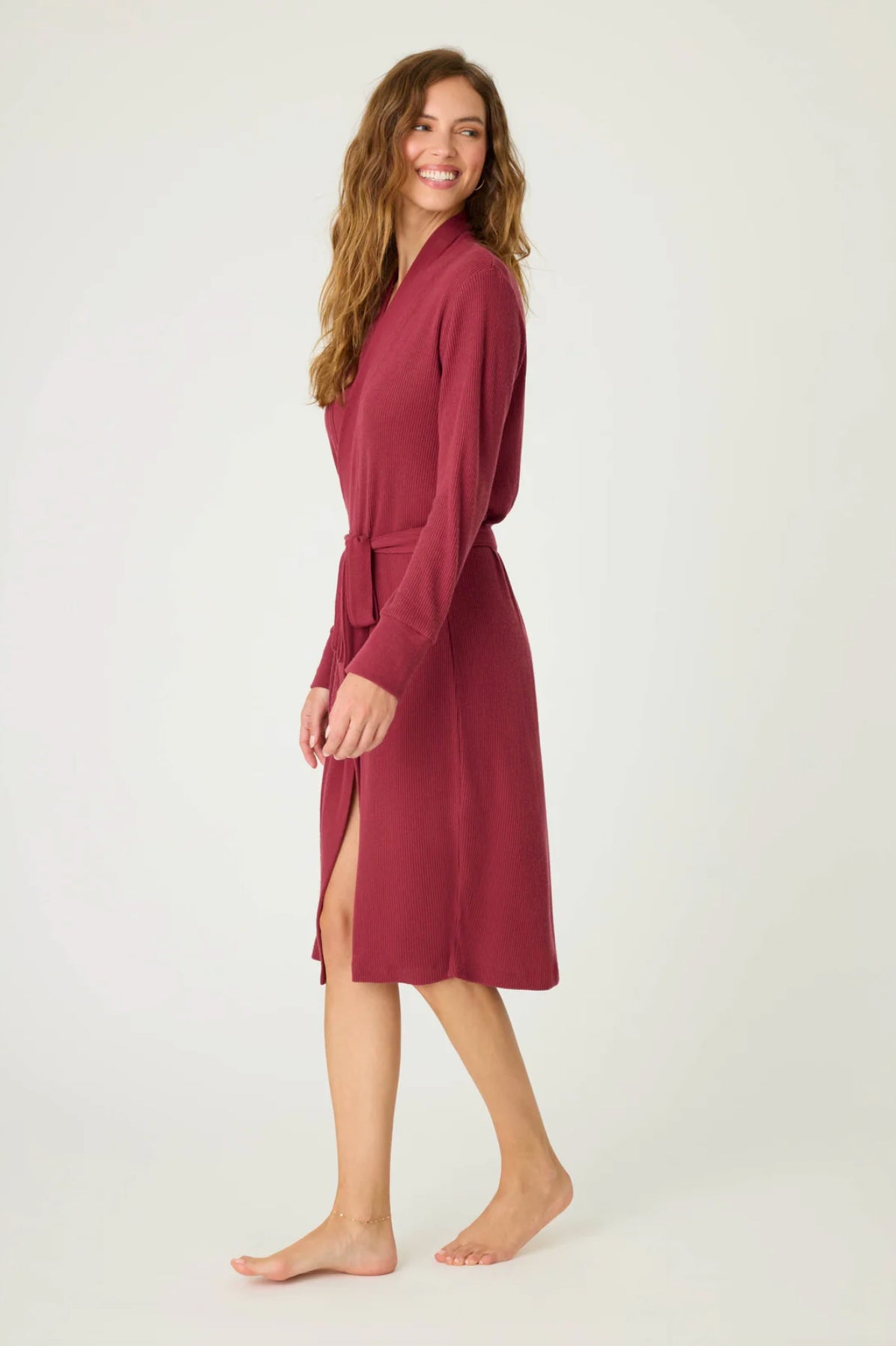 Textured essentials robe - port
