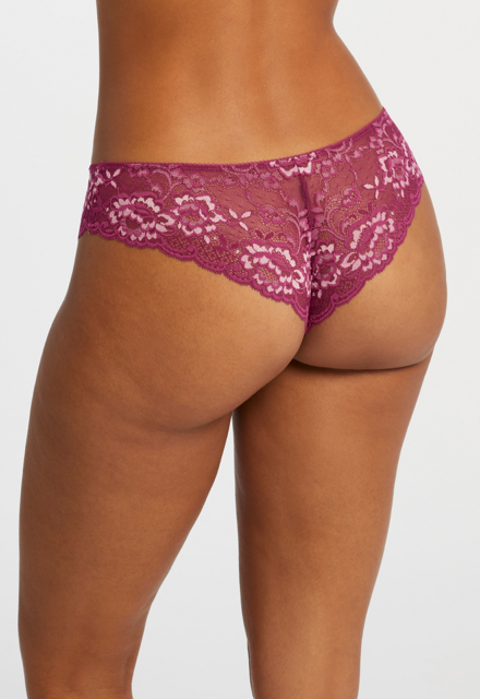 Two-tone Lace brazilian panty - cranberry/rose