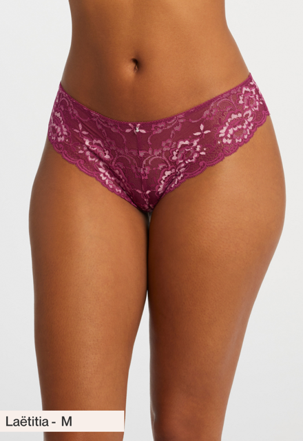 Two-tone Lace brazilian panty - cranberry/rose