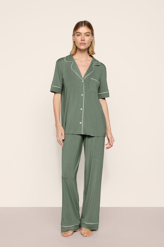 Gisele short sleeve and pant pajama set - desert sage/ivory