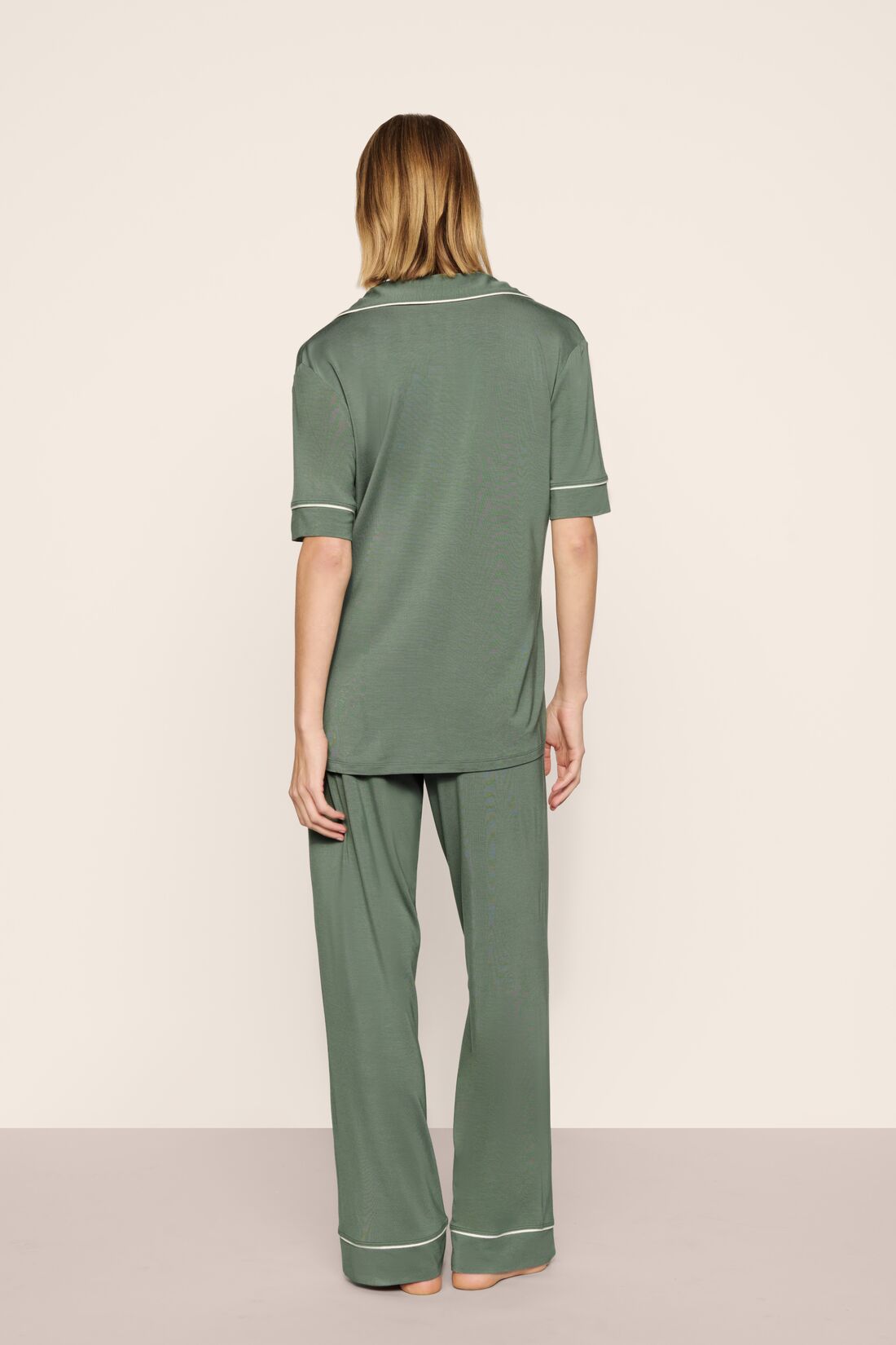 Gisele short sleeve and pant pajama set - desert sage/ivory