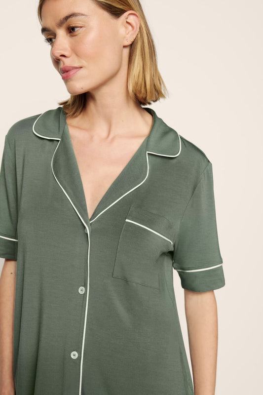Gisele short sleeve and pant pajama set - desert sage/ivory