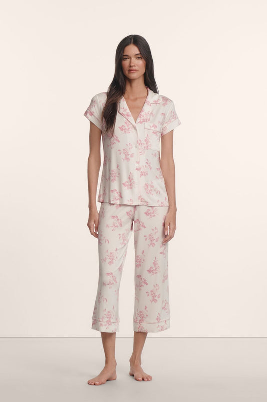 Gisele short sleeve/cropped pant pj set - rose garden cameo