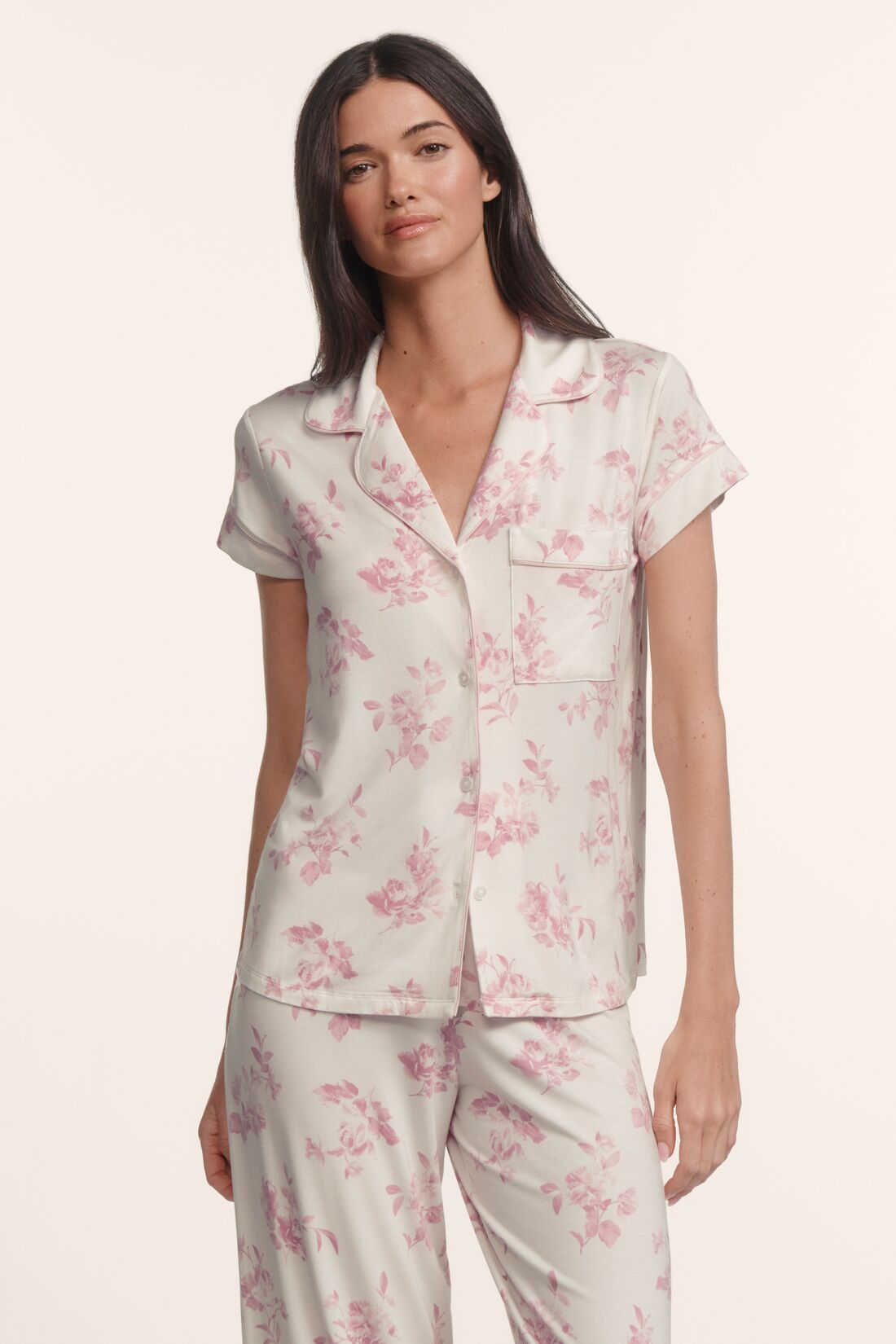 Gisele short sleeve/cropped pant pj set - rose garden cameo