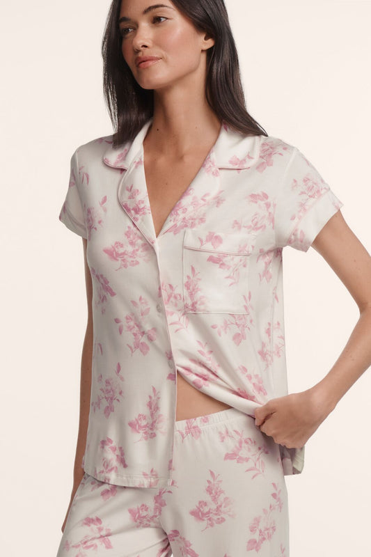 Gisele short sleeve/cropped pant pj set - rose garden cameo