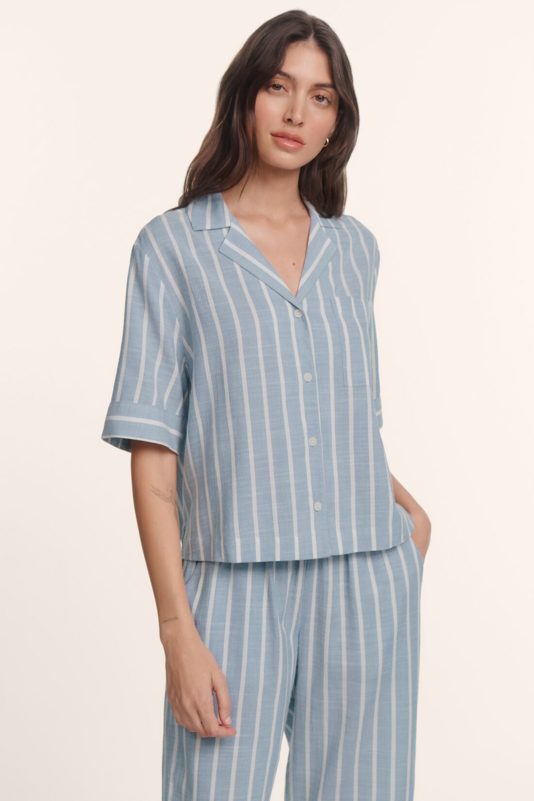 Nautico short sleeve pajama set - slate stripe