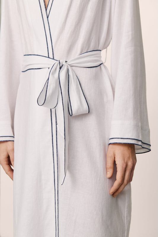 Linen blend long sleeve robe