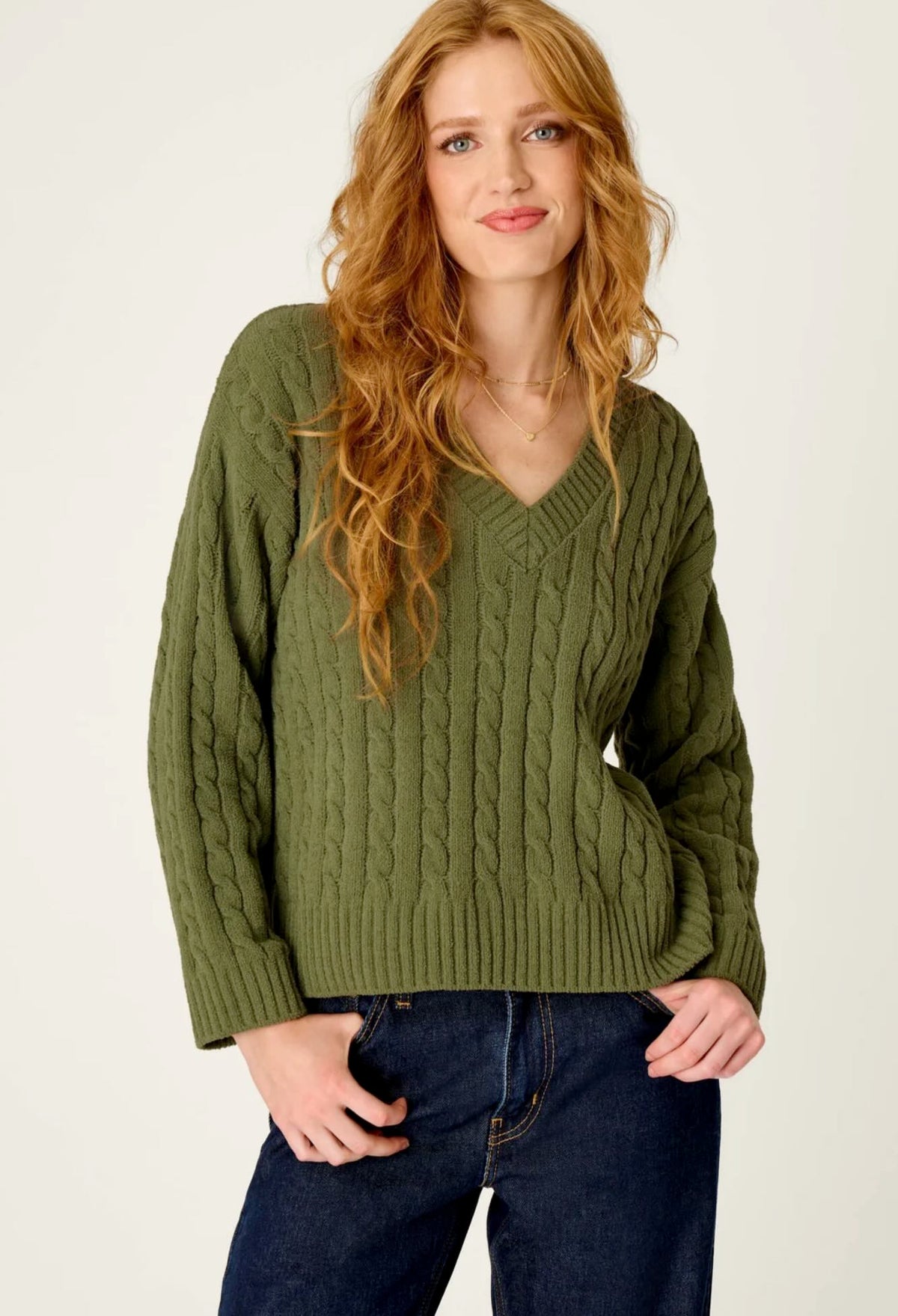 Cozy Chenille cable knit v-neck top