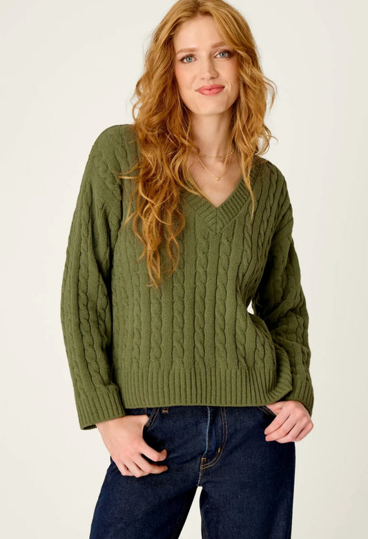 Cozy Chenille cable knit v-neck top