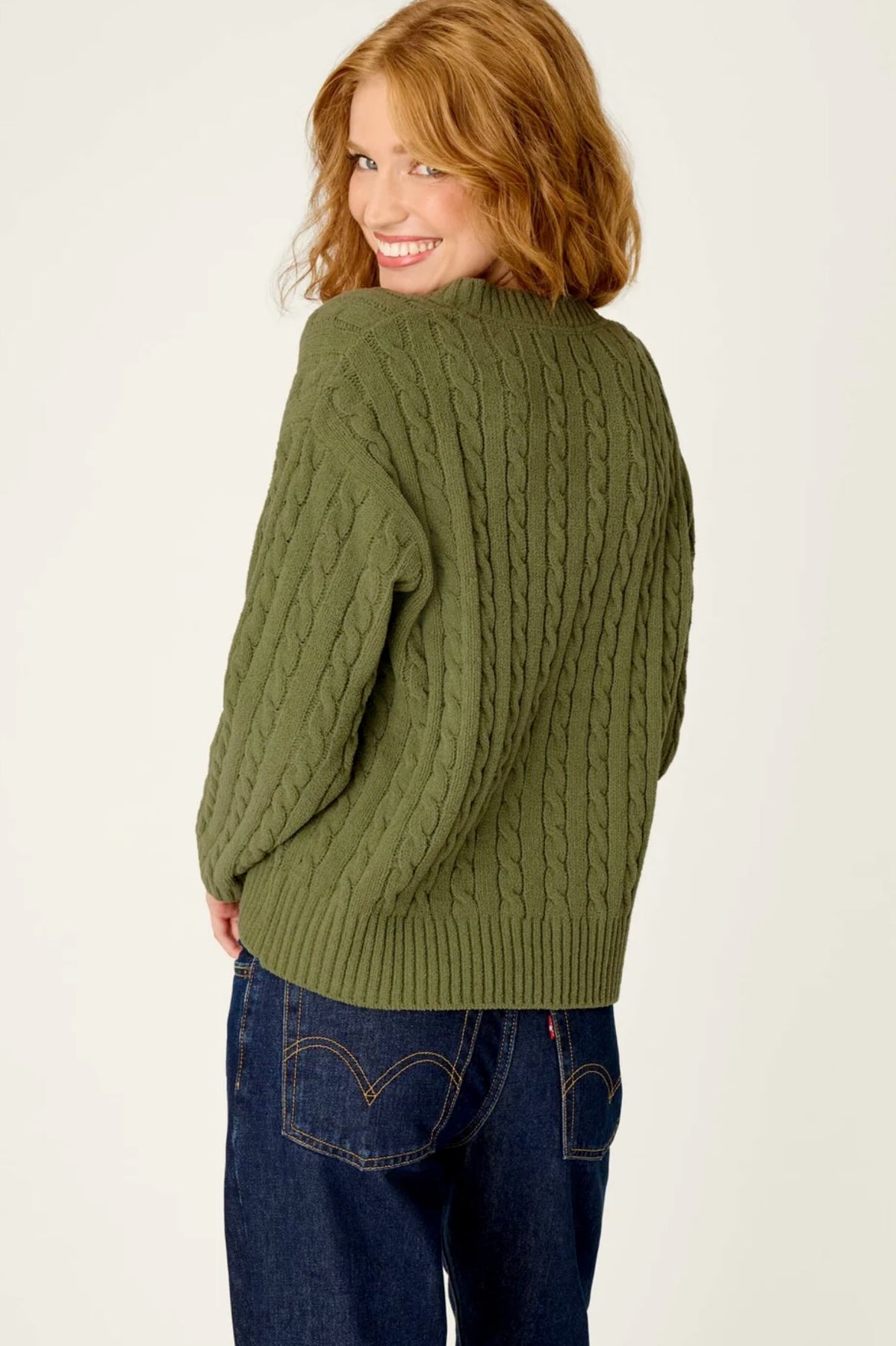 Cozy Chenille cable knit v-neck top
