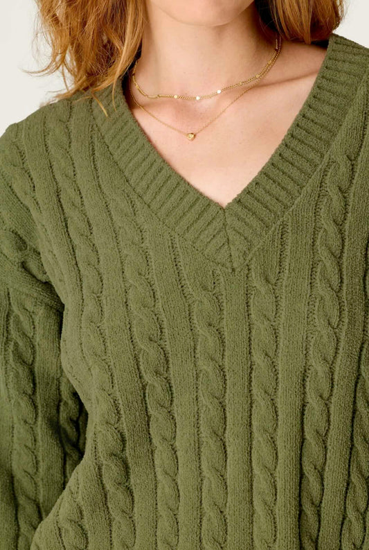 Cozy Chenille cable knit v-neck top