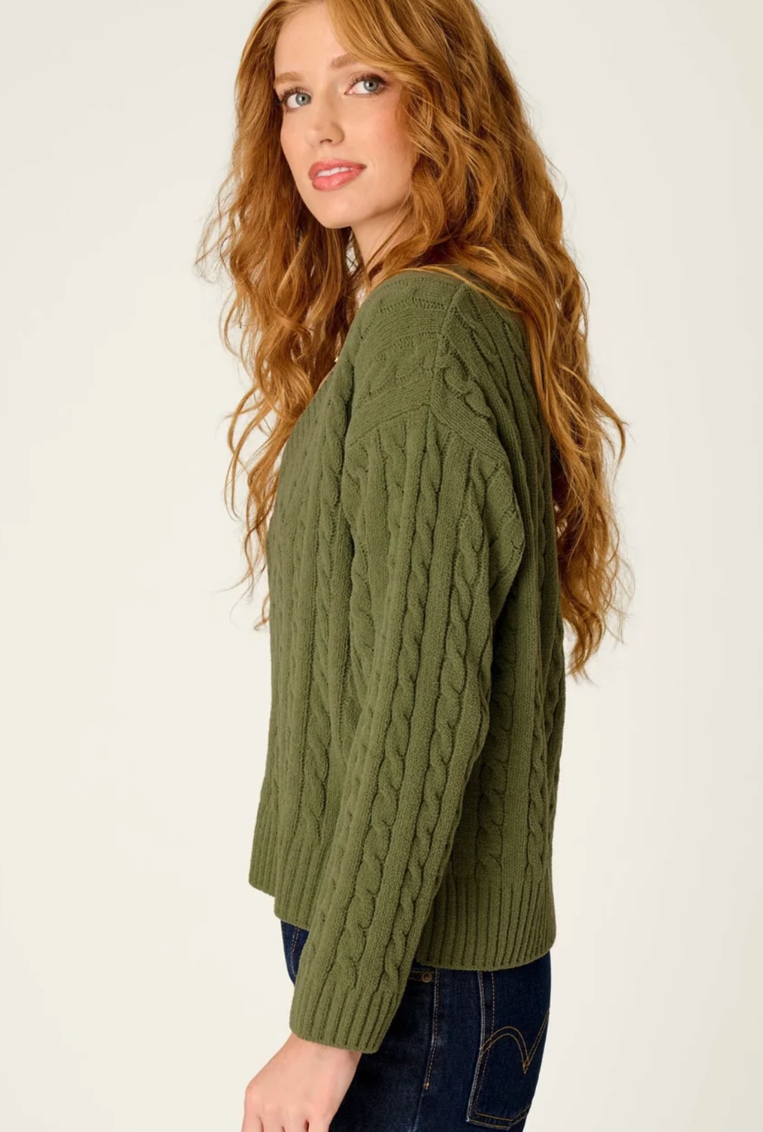 Cozy Chenille cable knit v-neck top