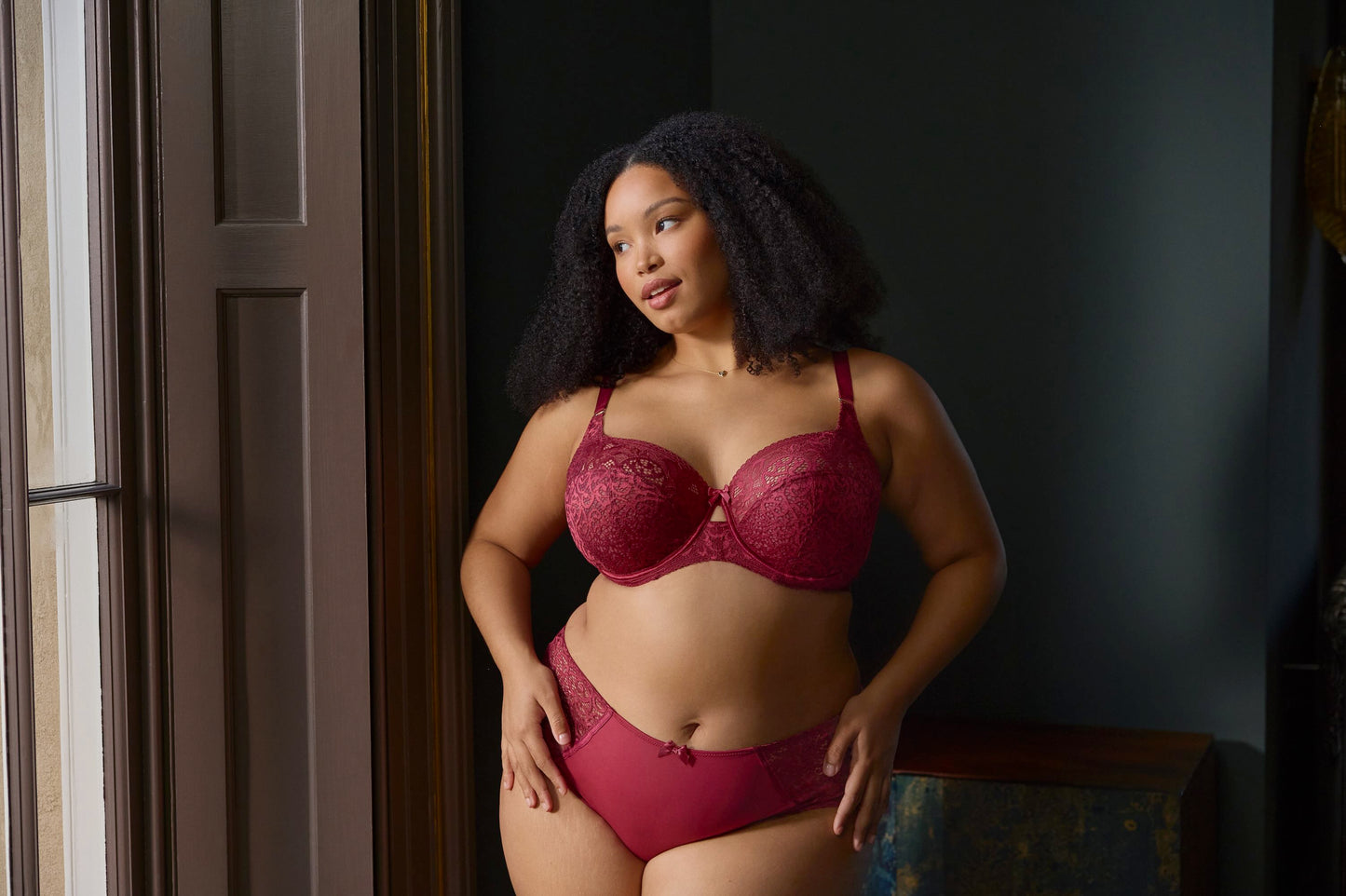 Estel deep brief - cherry red (shown with bra)