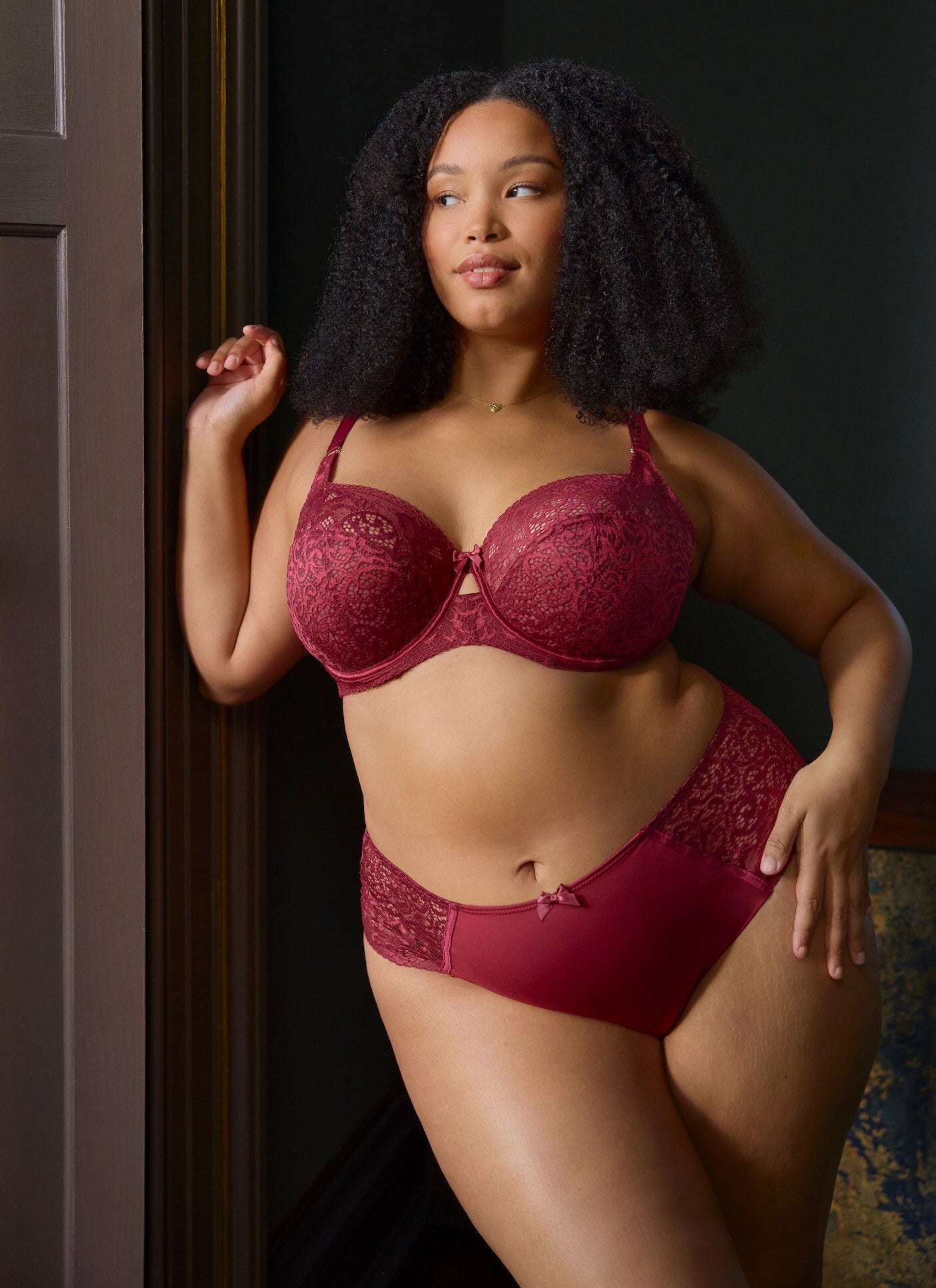Estel deep brief - cherry red (shown with bra)