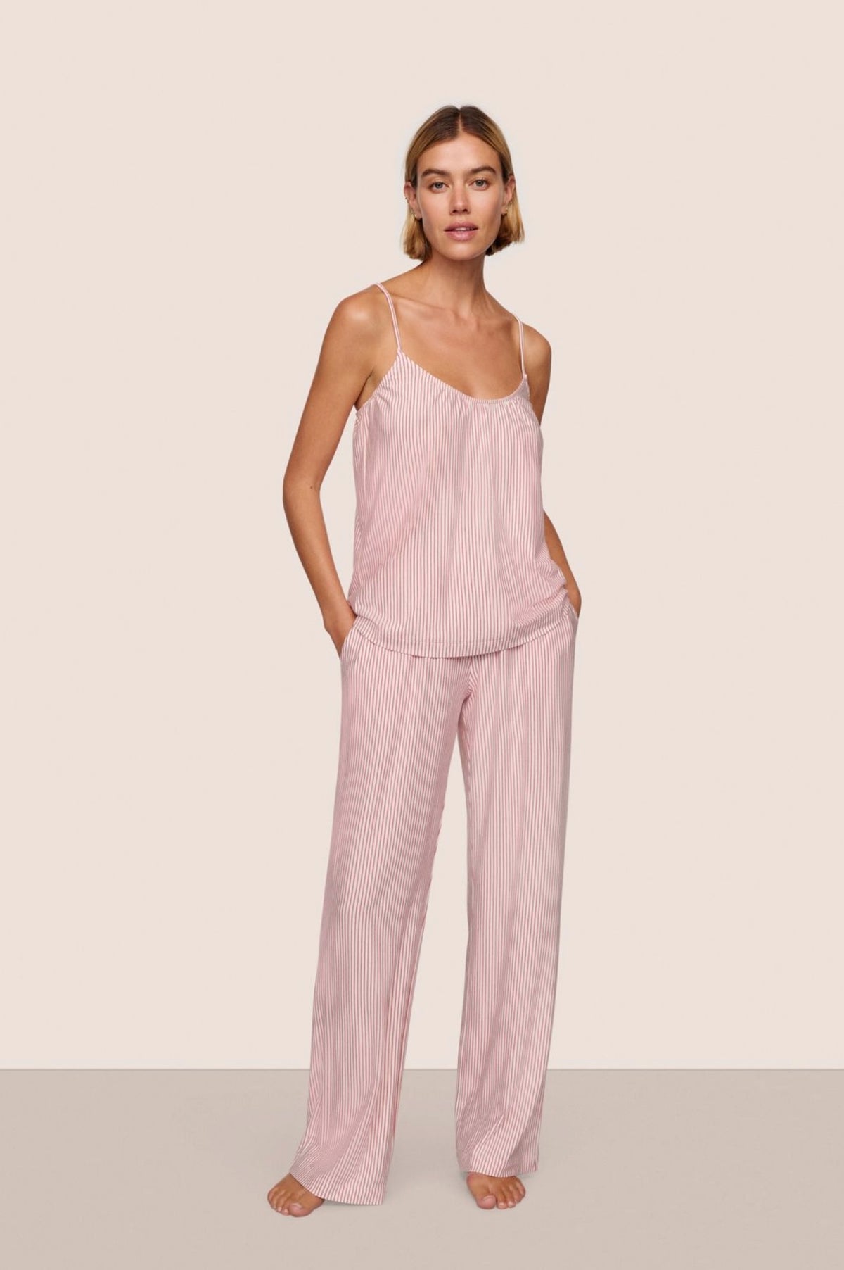 Gisele cami and pant set - duo stripe holly red
