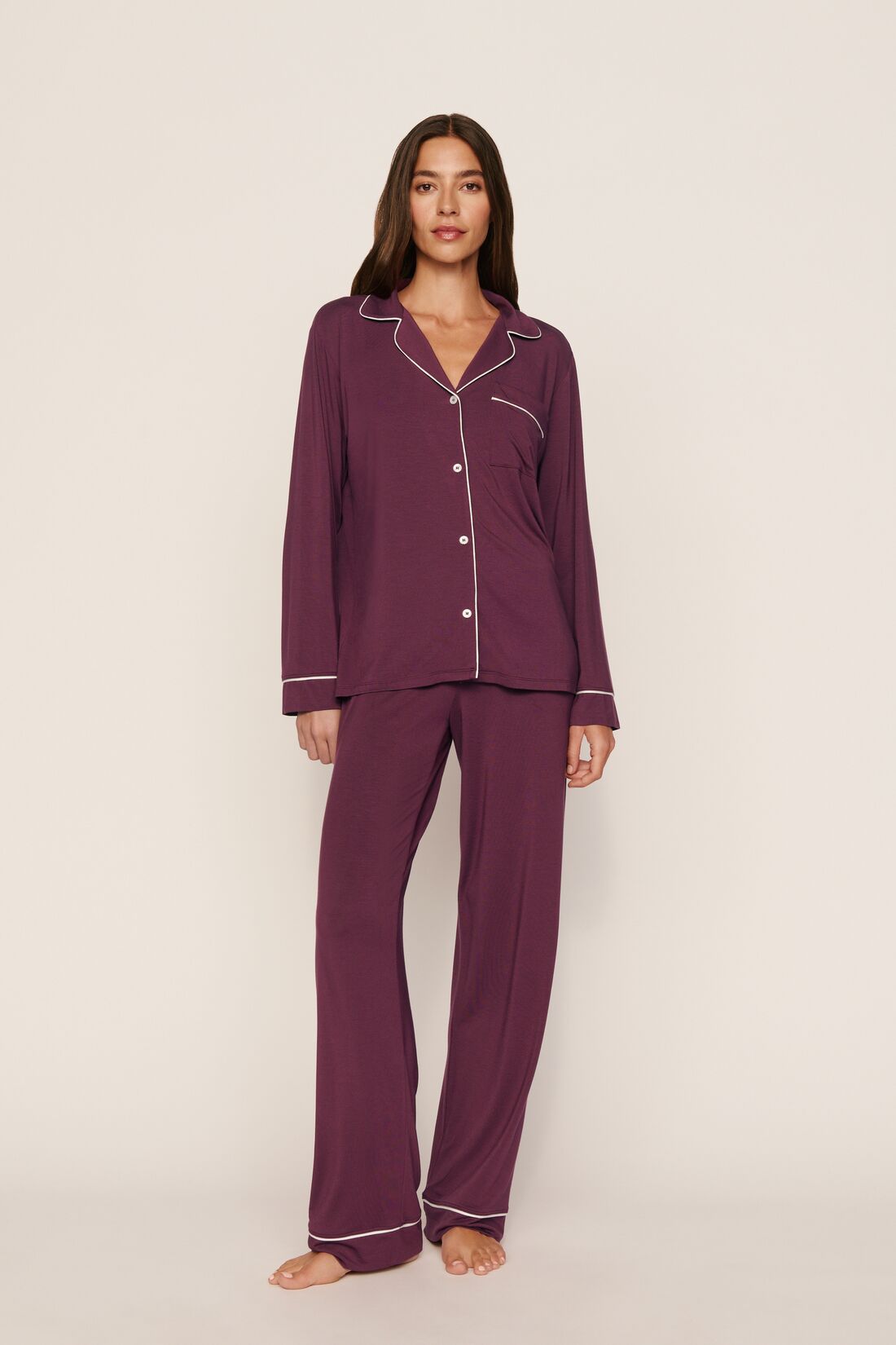 Gisele long pajama set - wildberry/ivory