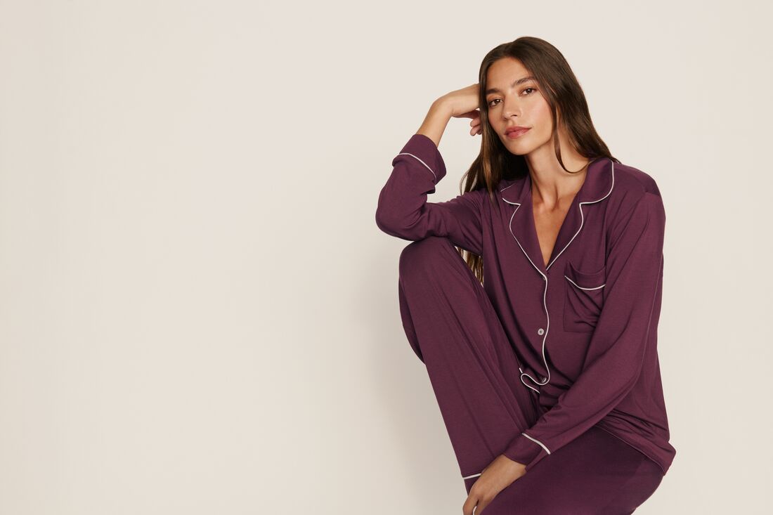 Gisele long pajama set - wildberry/ivory