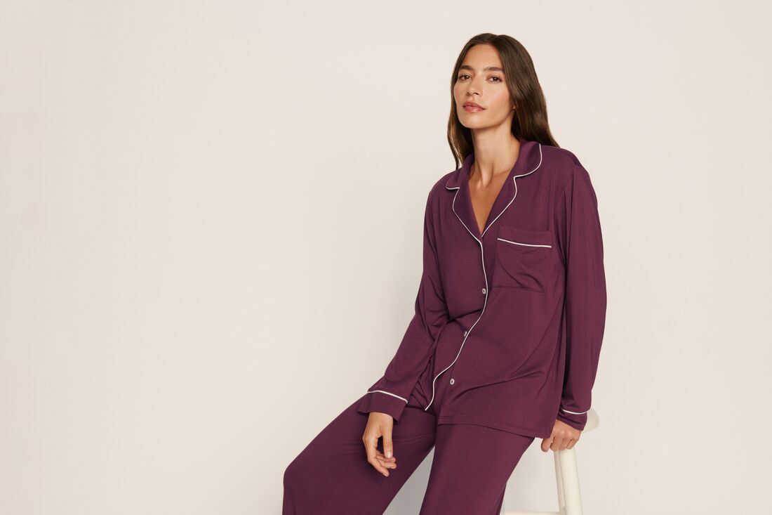 Gisele long pajama set - wildberry/ivory