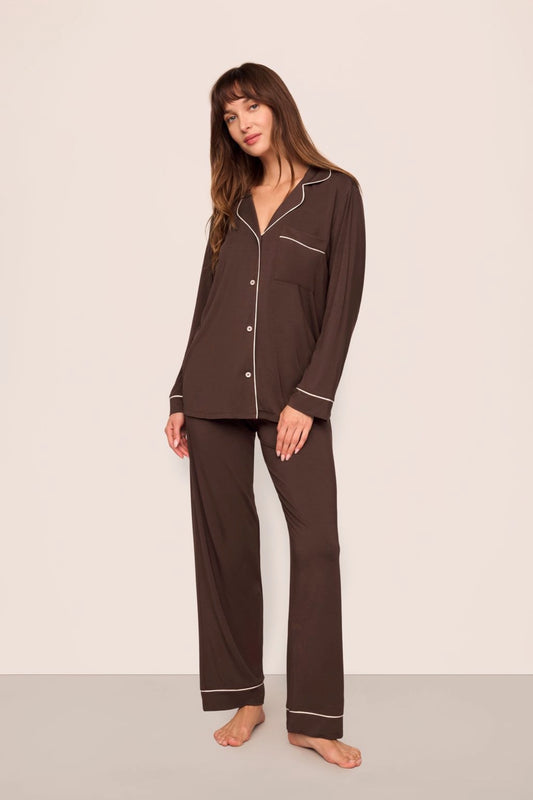 Gisele long pajama set - chocolate/ivory