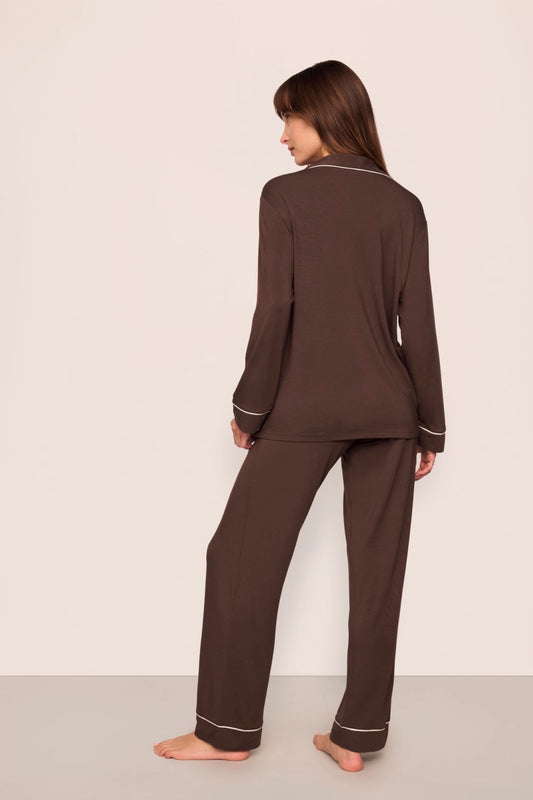 Gisele long pajama set - chocolate/ivory