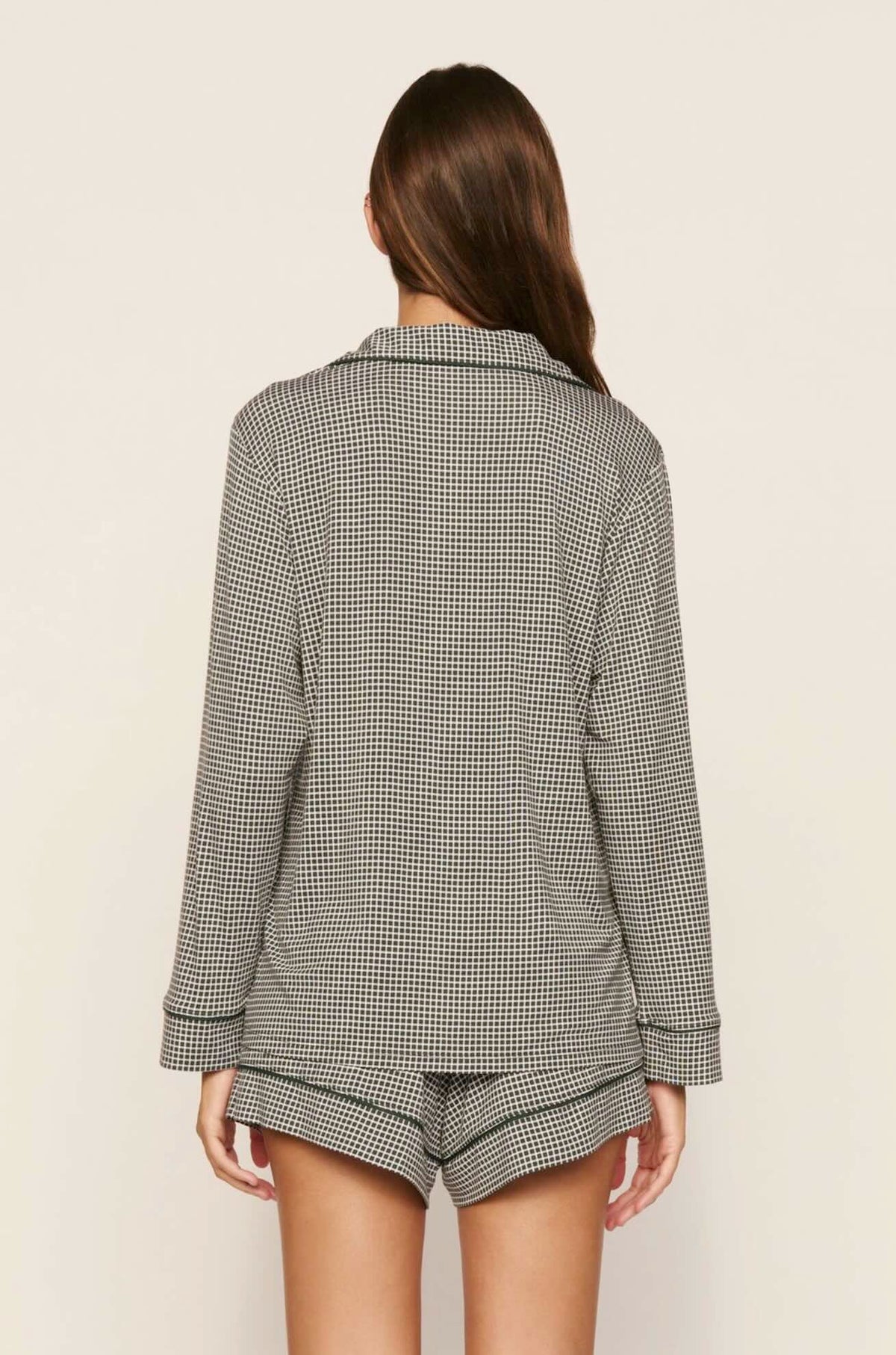 Gisele printed long pajama set - cabin check ivory/pine
