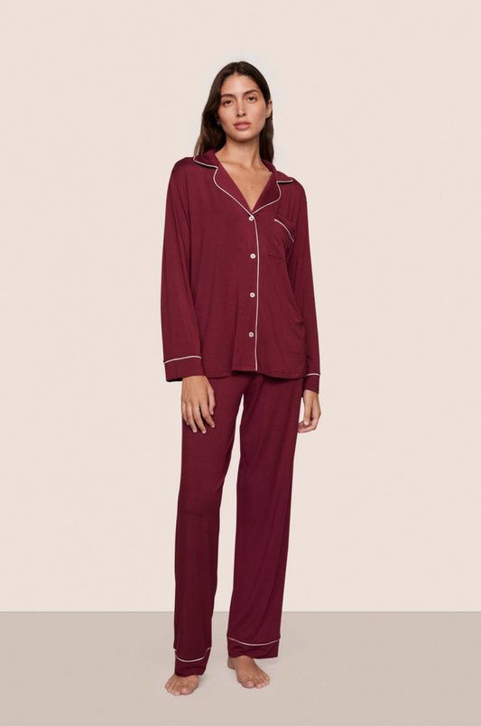 Gisele long pajama set - bordeaux/ivory