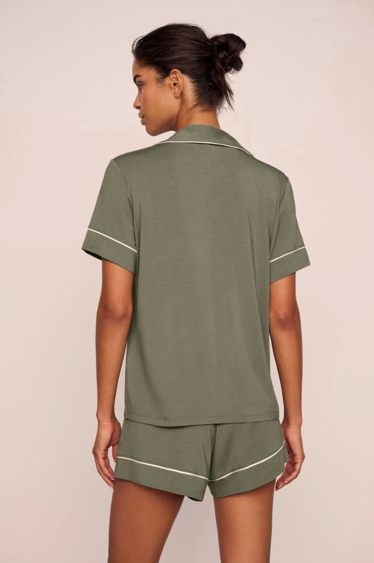 Gisele relaxed short PJ set - smoky olive/ivory
