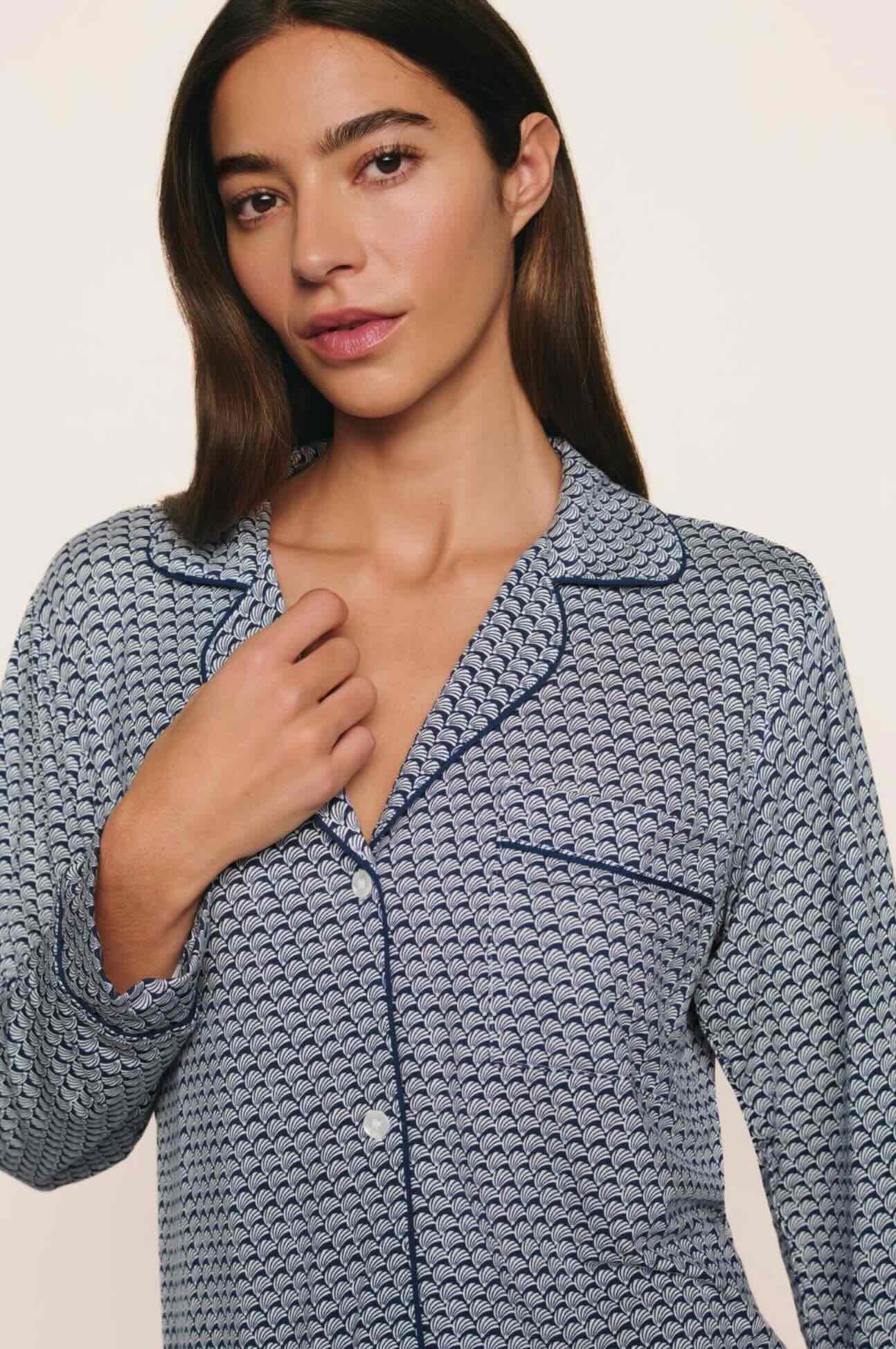 Gisele long pj set - navy seashell print