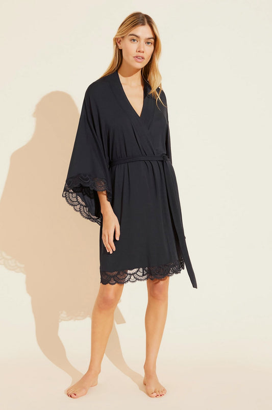 Mariana short kimono robe - black