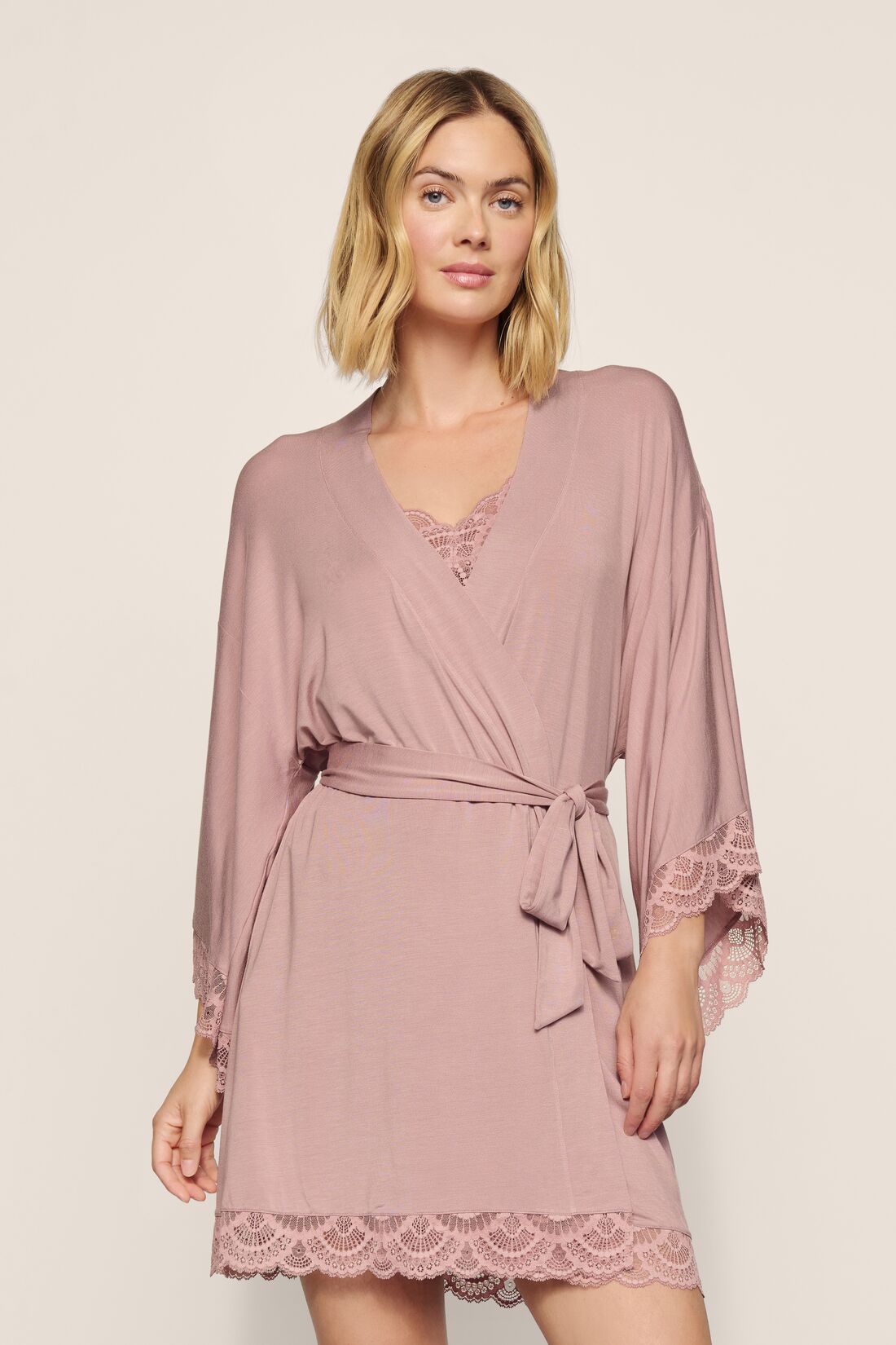 Mariana short kimono robe - woodrose