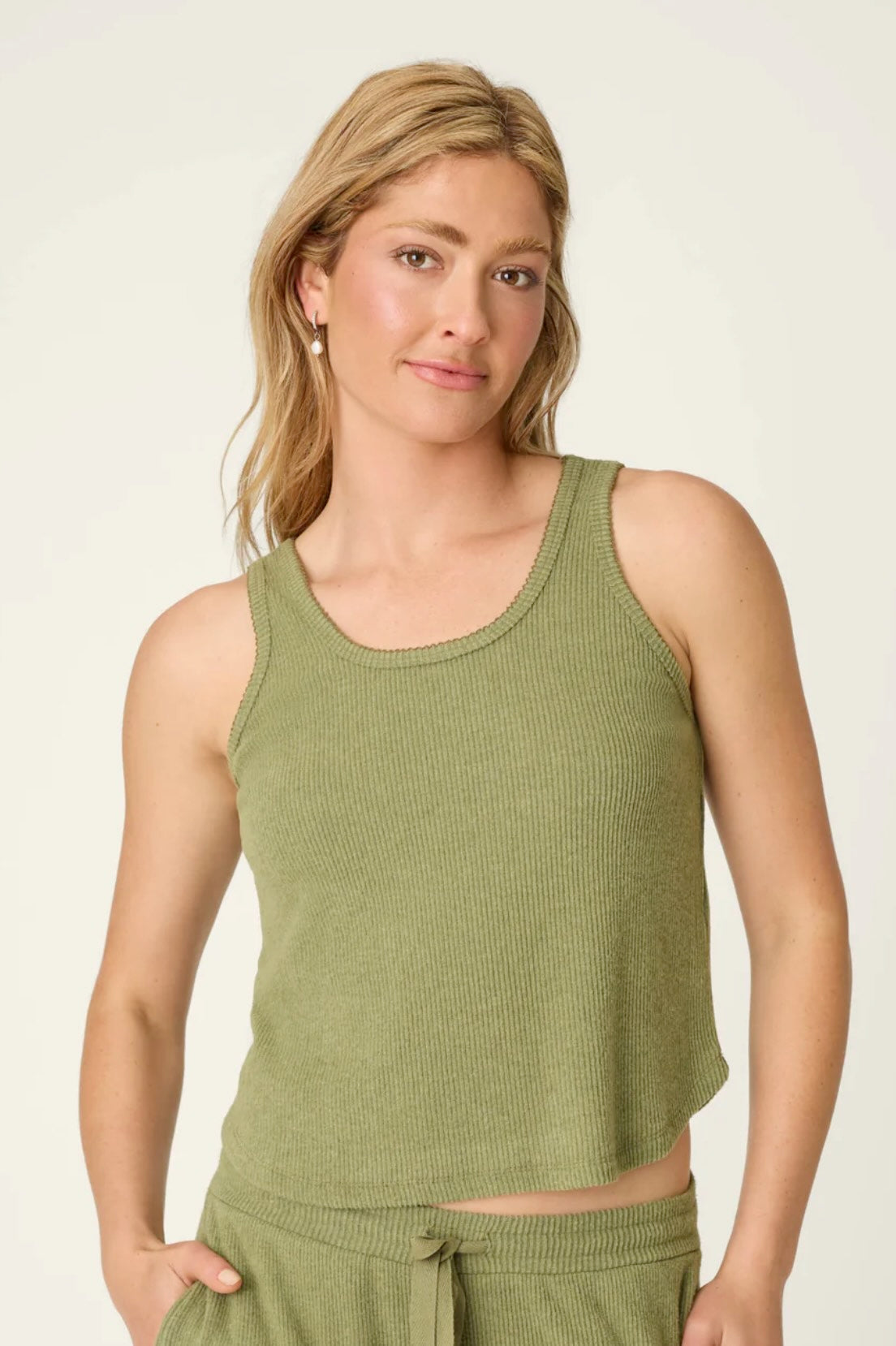 Soft Olive Rib Knit Lounge Tank Top