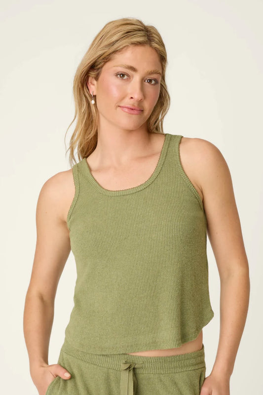 Soft Olive Rib Knit Lounge Tank Top