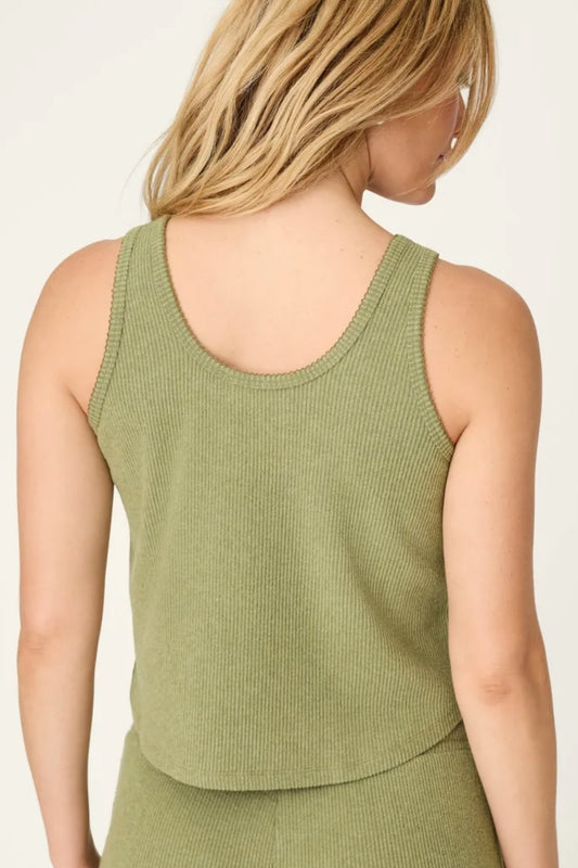 Soft Olive Rib Knit Lounge Tank Top