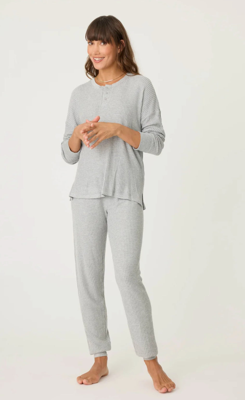 Silver Sparkle Waffle Thermal pajama set