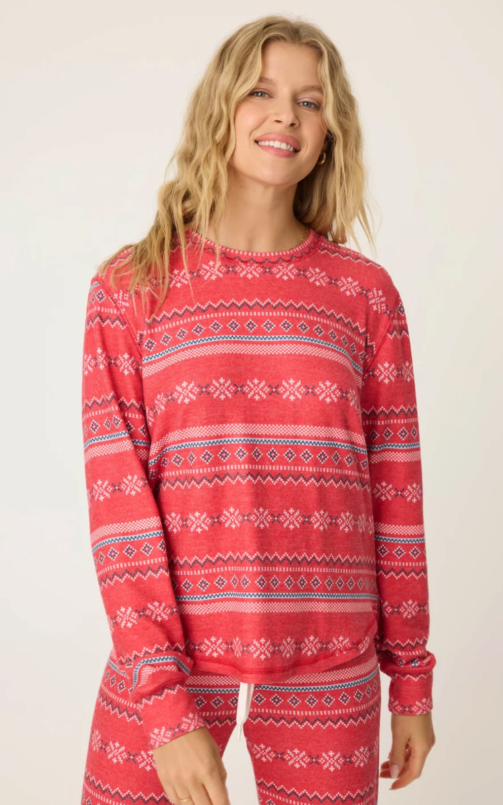 Snowflake Kiss long sleeve top - red fair isle print