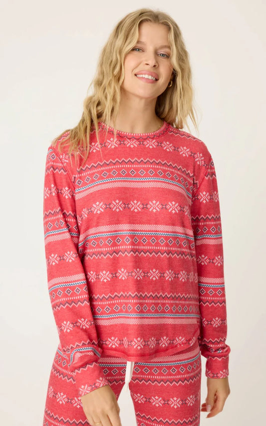 Snowflake Kiss long sleeve top - red fair isle print