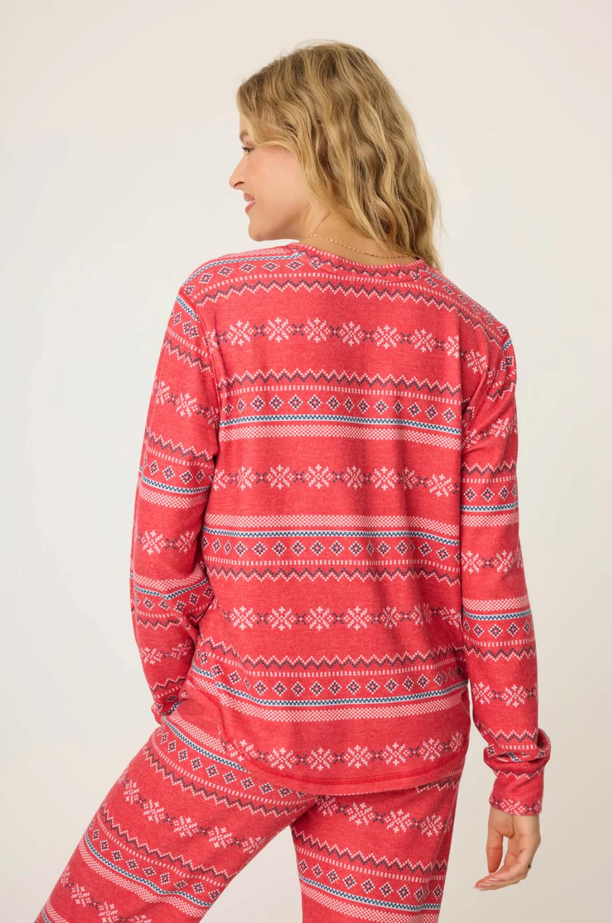 Snowflake Kiss long sleeve top - red fair isle print