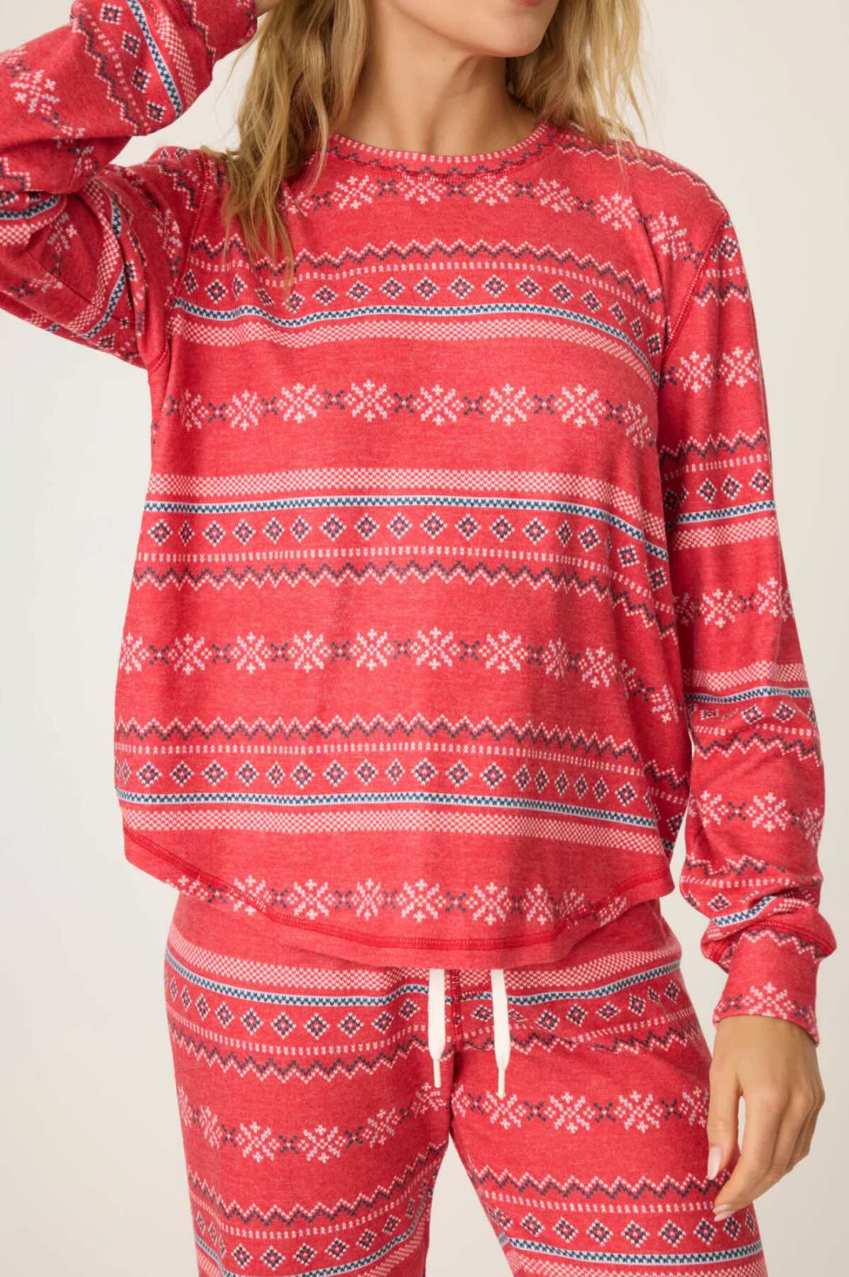 Snowflake Kiss long sleeve top - red fair isle print