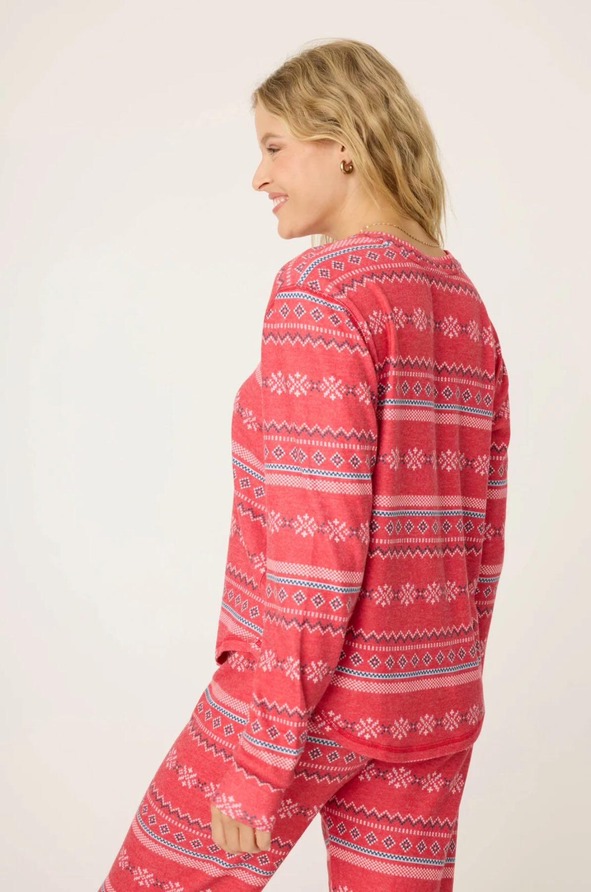 Snowflake Kiss long sleeve top - red fair isle print