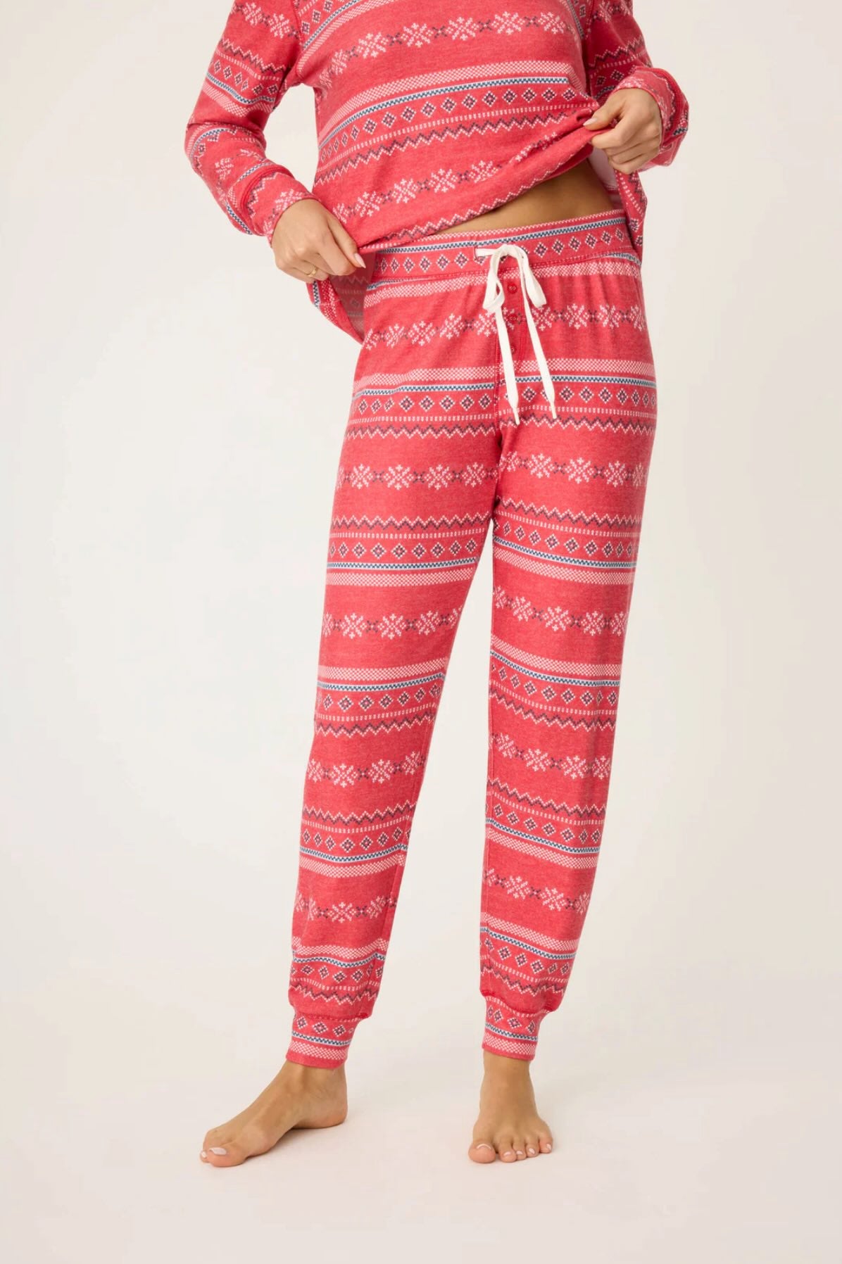 Snowflake Kiss pajama pant - red fair isle print