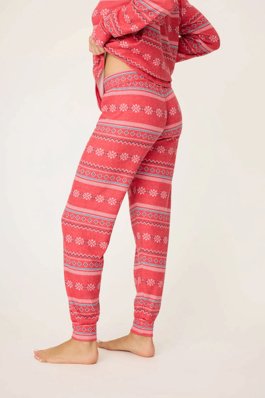 Snowflake Kiss pajama pant - red fair isle print