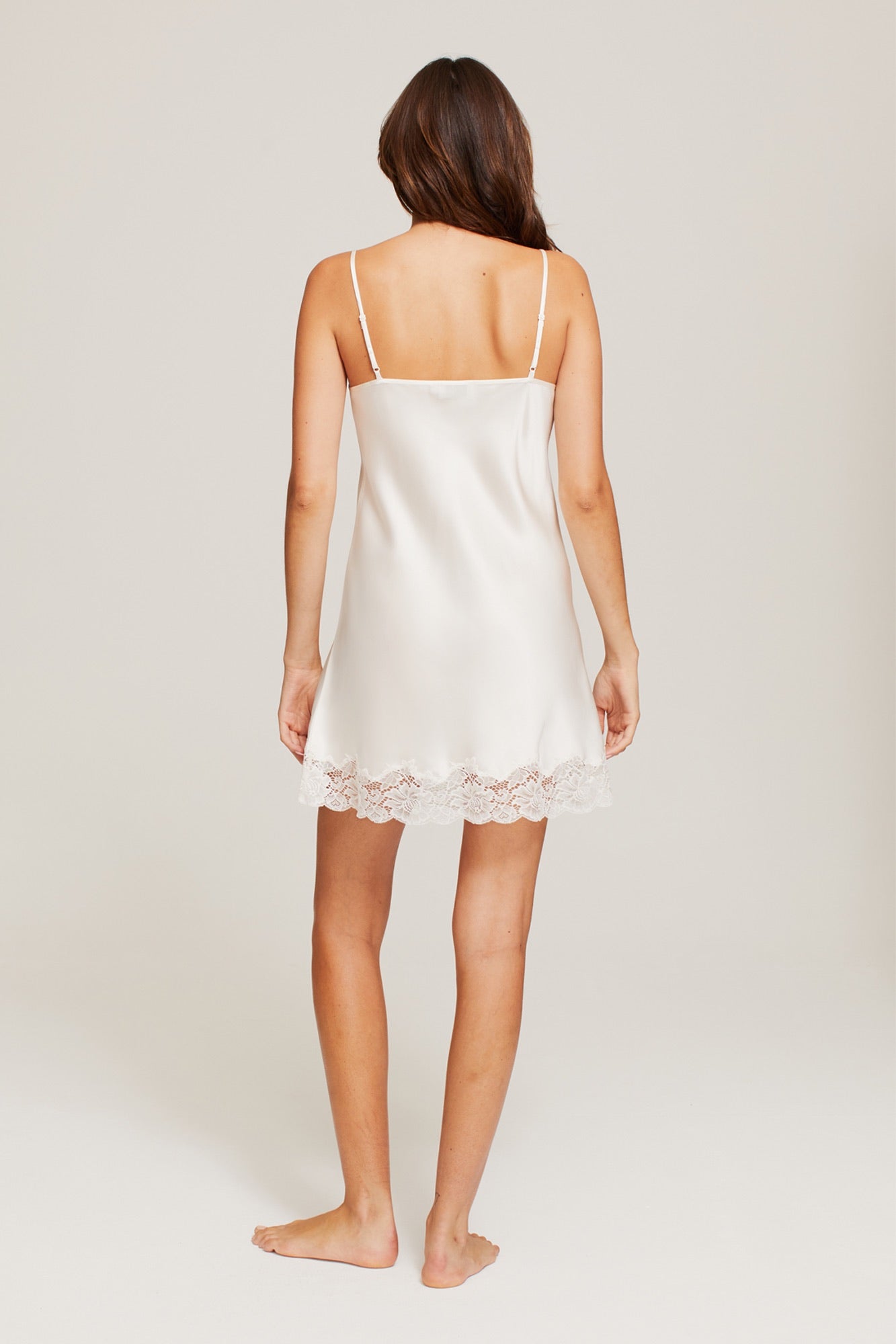 Silk chemise with lace trim
